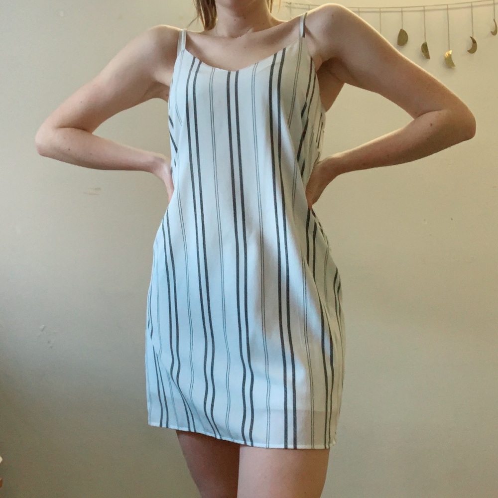 Grey & white striped dress